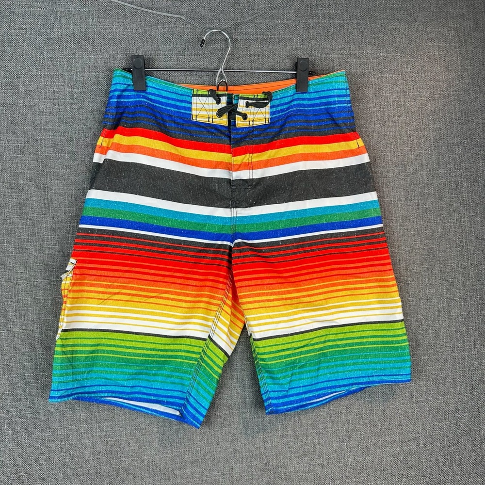 Hang Ten Striped Swim Trunks Surf Board Shorts Rainbow Multicolor Size 32‎